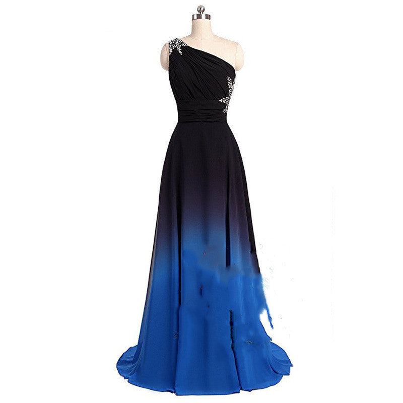 Women's Long Dress Color Gradient Cocktail Evening Prom Dress - Black and blue - Cocktail Dresses - Carvan Mart