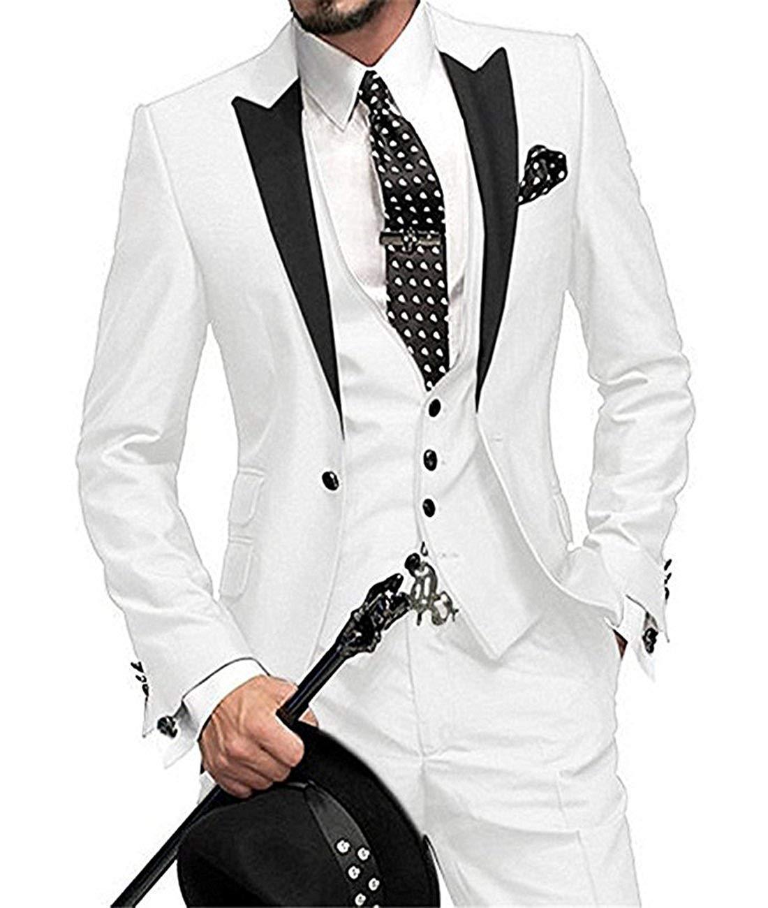 Three-Piece Slim Fit Men's Wedding Suit | Stylish Wedding Guest Outfit for All Seasons - White - Men Suits & Sets - Carvan Mart