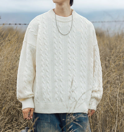 Men's Round Neck Loose Twisted Sweater Couple - Carvan Mart