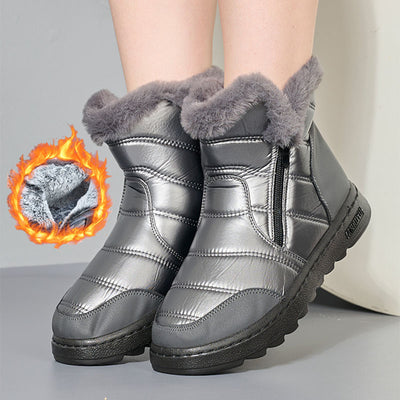 Thick Plush Snow Boots With Side Zipper High Top Platform Warm Women's Cotton Shoes Solid Waterproof Fleece Boot - 