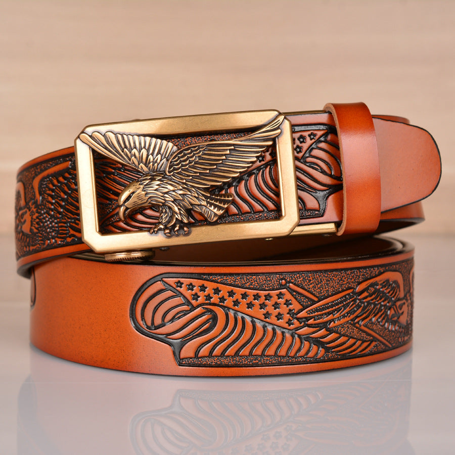 Leather Men's Belt Eagle Embossed - Carvan Mart