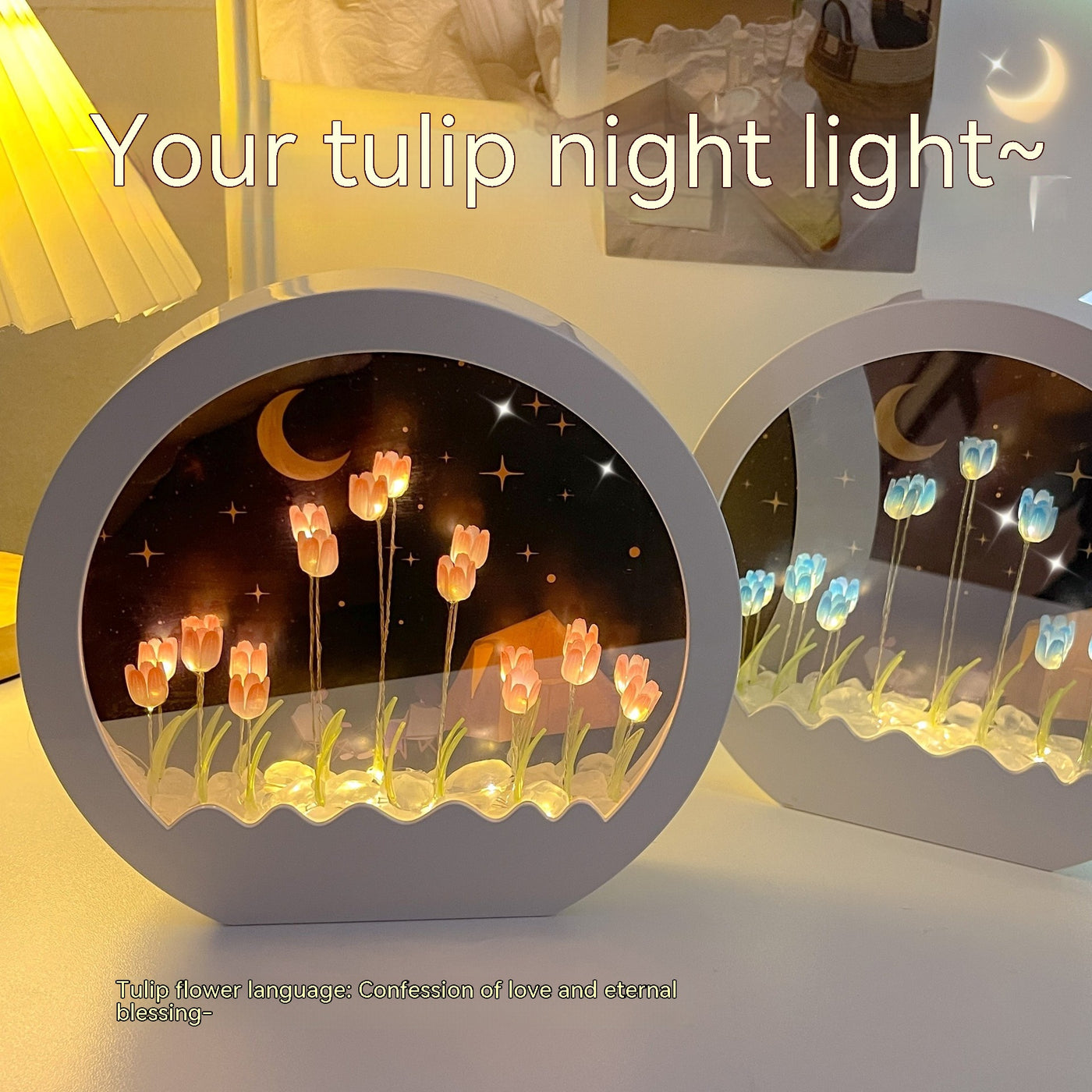 Small Night Lamp DIY Handmade Tulip Rose Mirror Flower Sea Bouquet Gift - - Gift - Carvan Mart