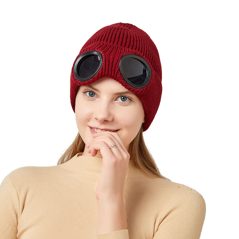 Warm Knitted Woolen Hats With Windproof Glasses For Men And Women Ear Protection Cap