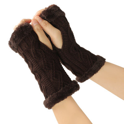 Rhombus Short Knitted Plus Fluff Thick Gloves - Coffee 5 Average Size - Women Gloves & Mittens - Carvan Mart