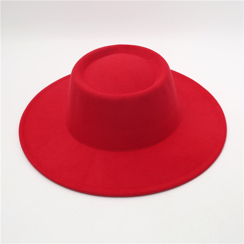 Retro Fedora 8cm Wide Brim Solid Color Concave-convex Dome Woolen Hat - Carvan Mart