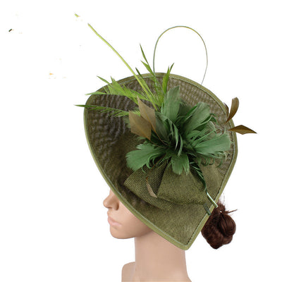 Handmade Fascinator Hat Head Jets Brides Wedding Feathers Hat - Army Green - Women's Hats & Caps - Carvan Mart