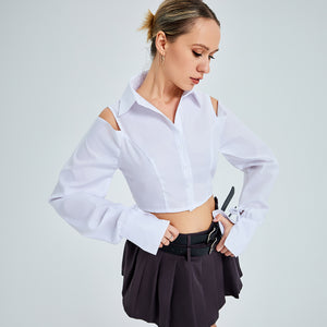 Women's Shirt Slim-fit Fashion Off-shoulder Loose Long-sleeve Shirt - Carvan Mart