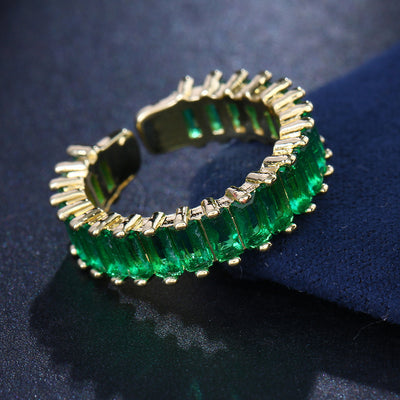 Fashion Emerald Open Zircon Ring Socialite Temperament Ring - Carvan Mart