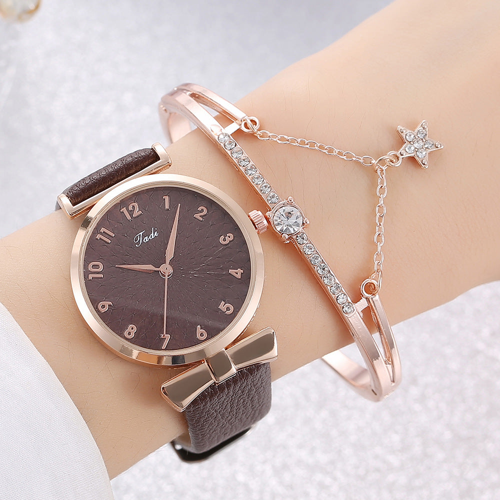 Watch Female Student New Watch Set Fashion Literal Drainage Product Bracelet Set Watch - Brown Watch Star Love Bracelet - Women's Watches - Carvan Mart