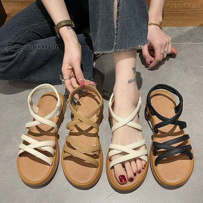 Elastic Band Cover Flat Strap Sandals - - Women's Sandals - Carvan Mart