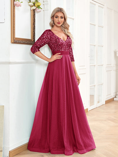 Elegant Prom Evening Wedding Guest Dress - Rose Red - Evening Dresses - Carvan Mart