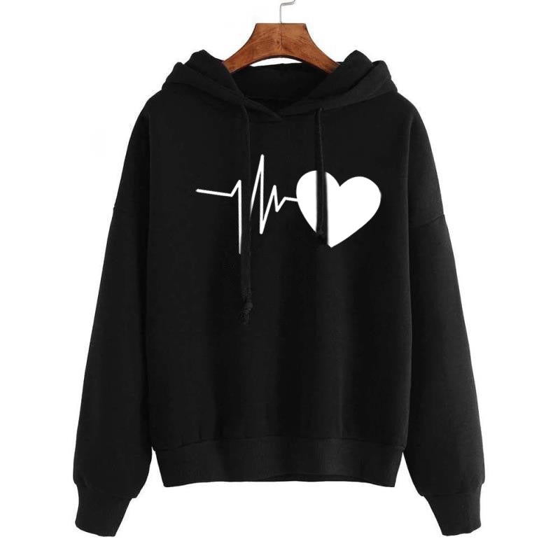 Heart Print Streetwear Hoodies Women Sweatshirt Spring Autumn Long Sleeve Hoodie Clothes - Carvan Mart