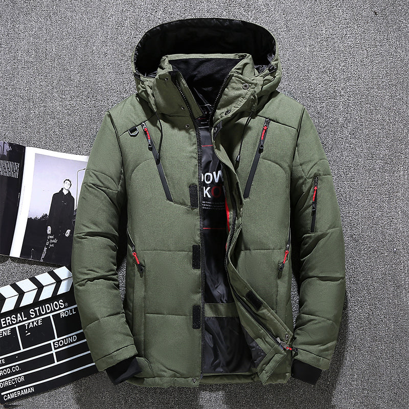 Winter Thick Men Jacket Solid Hooded Coats Hat Detachable Jacket - Green - Men's Jackets & Coats - Carvan Mart