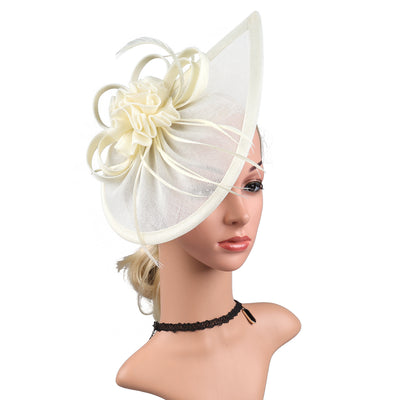 Fascinator Hat Linen Bridal Fashion Headdress Flower Socialite Billycock Hat - Beige - Women's Hats & Caps - Carvan Mart