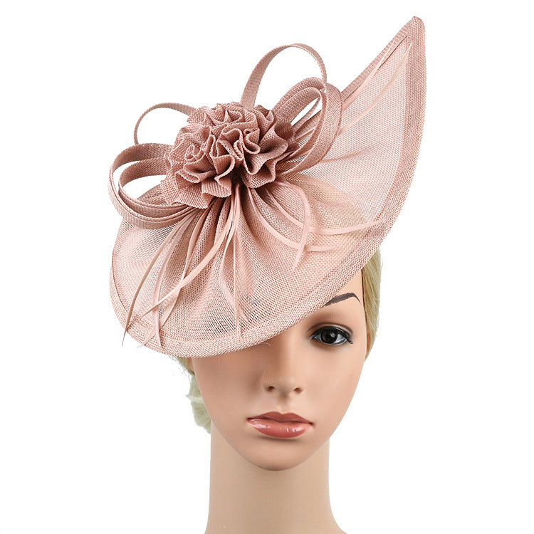 Fascinator Hat Linen Bridal Fashion Headdress Flower Socialite Billycock Hat - Nude Pink - Women's Hats & Caps - Carvan Mart