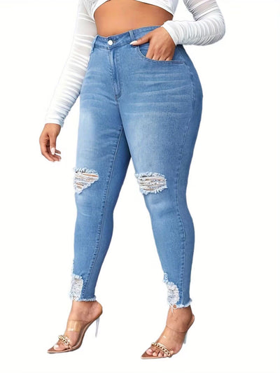 Ripped Plus Size Jeans Curvy Women Jeans - Carvan Mart