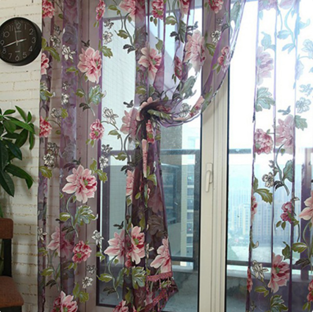 Modern and simple flower blooming rich and honorable big peony jacquard burnt-out window screen curtain - Carvan Mart