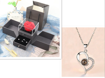 Valentine's Day Gifts Metal Rose Jewelry Gift Box Necklace Wedding Girlfriend Necklace Gifts - Silver B setC - Gift - Carvan Mart