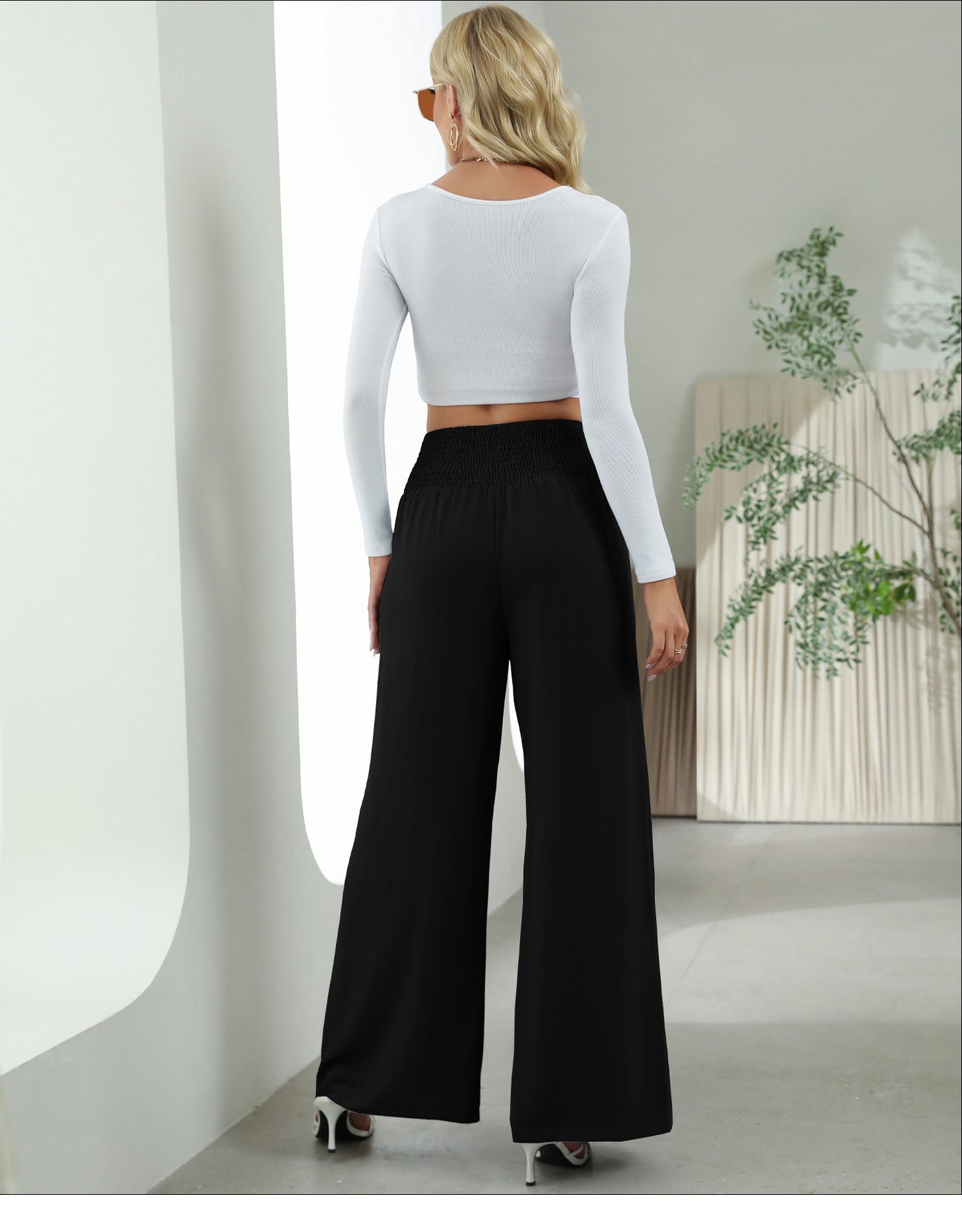 Chic Wide-Leg Pants for Women - High Waist Button Detail - - Pants & Capris - Carvan Mart