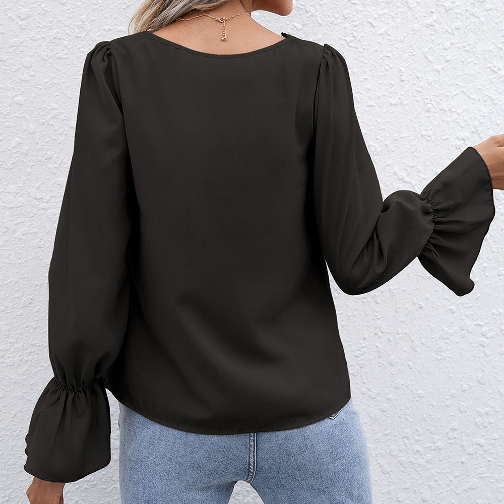 Women's Hollow Lace Long-sleeved Shirt - Carvan Mart