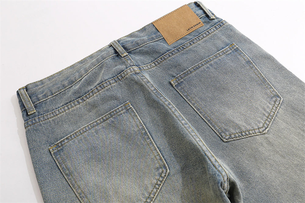 Men's Patchwork Washed Denim Straight Jeans - Carvan Mart