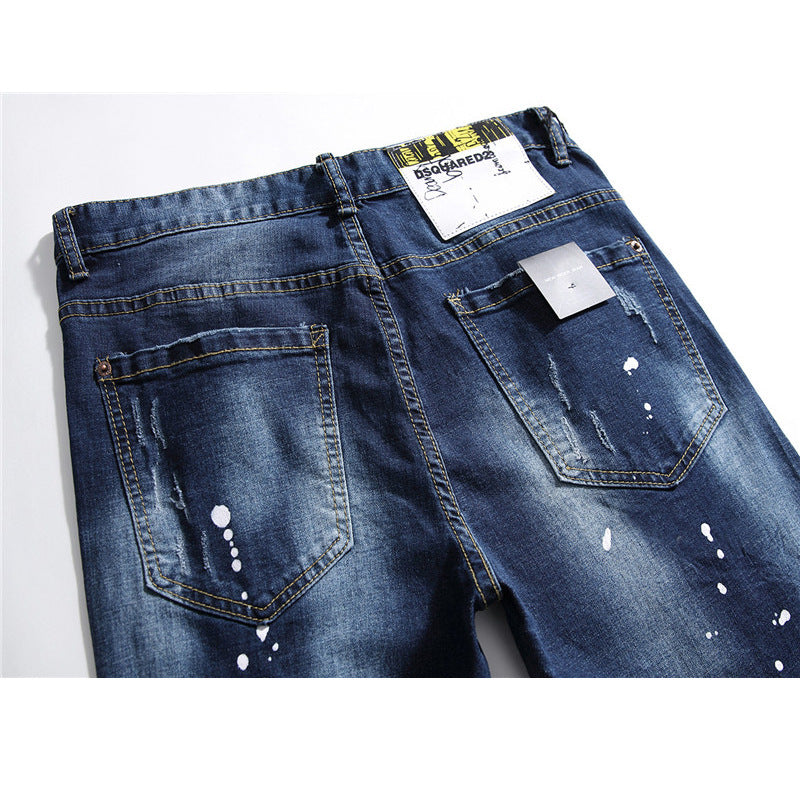 men jeans famous D2 Men slim jeans pants mens denim trousers zipper blue hole Pencil Pants - Carvan Mart Ltd
