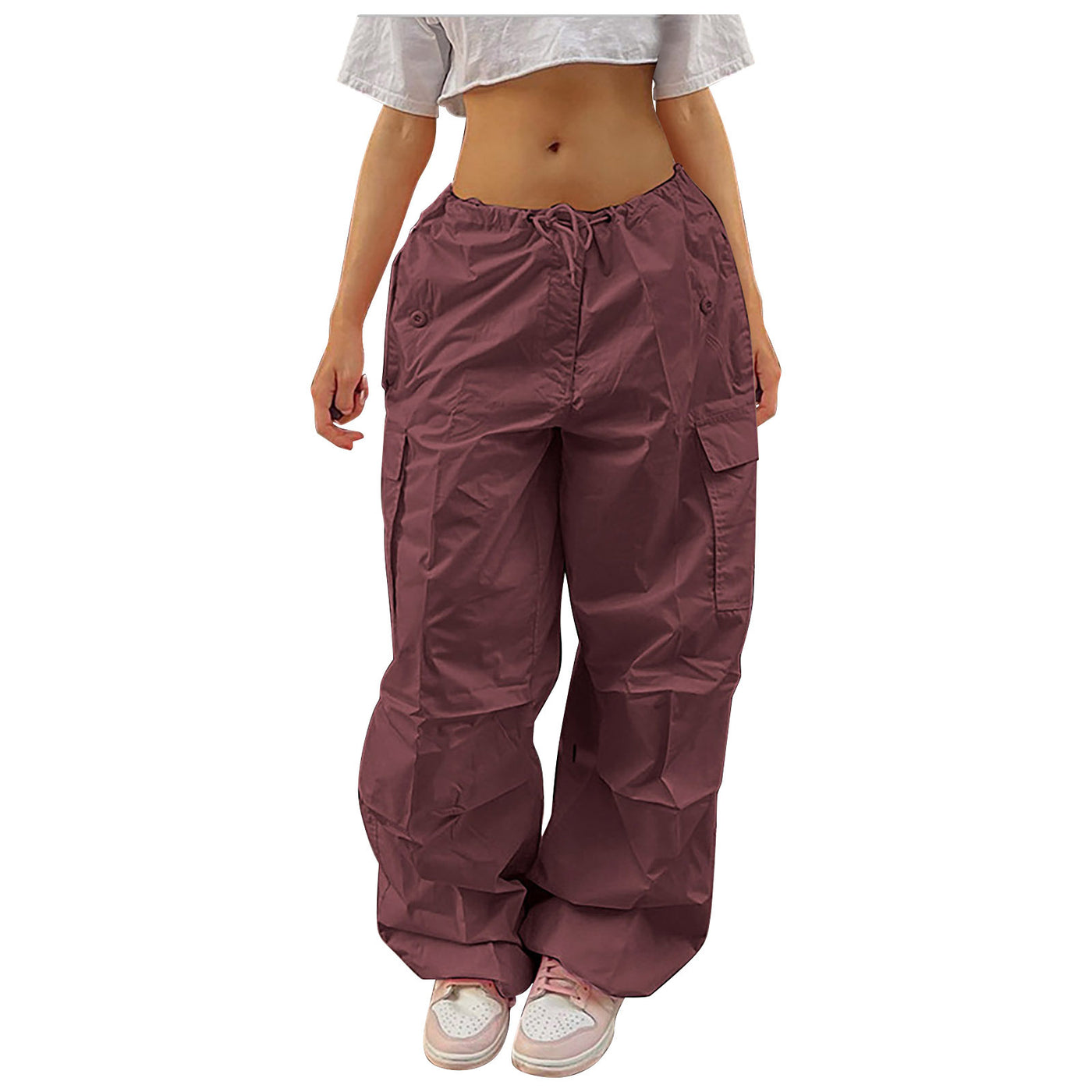 Women's Cargo Pants with Drawstring and Pockets - Fashionable High-Waisted Street Trousers - Carvan Mart