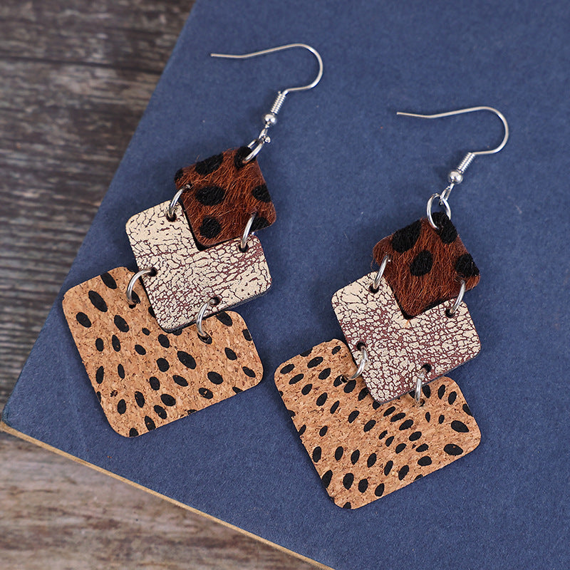 Vintage Leopard Print Stitching Leather Earrings - - Earrings - Carvan Mart