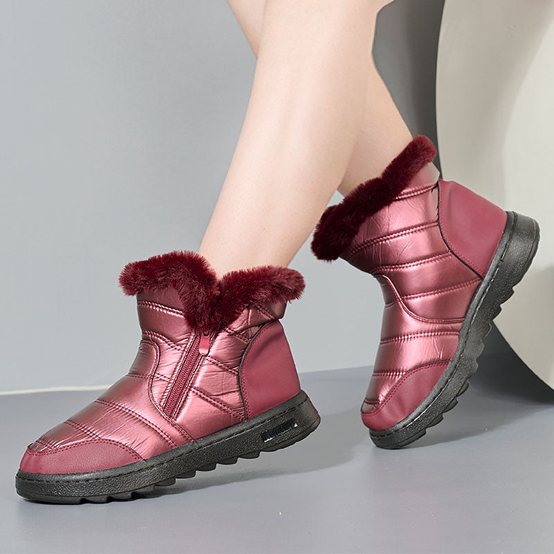 Thick Plush Snow Boots With Side Zipper High Top Platform Warm Women's Cotton Shoes Solid Waterproof Fleece Boot - Carvan Mart