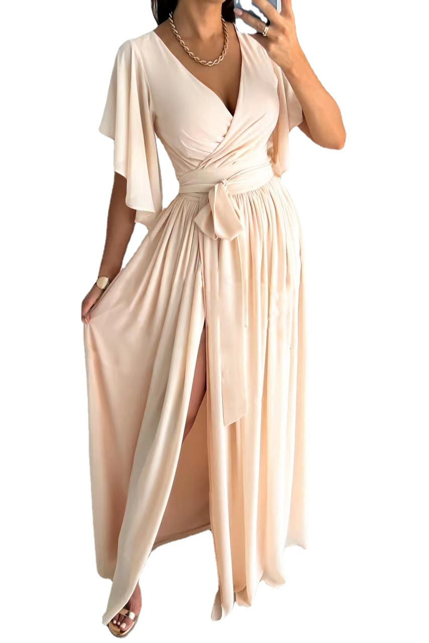 Women's Dress With Wrap Bell Sleeve Loose V Neck Mop Dress - Carvan Mart
