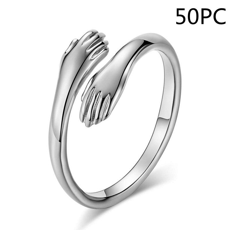 Alloy Simple Hands Hug Ring Opening Adjustable Jewelry - Carvan Mart