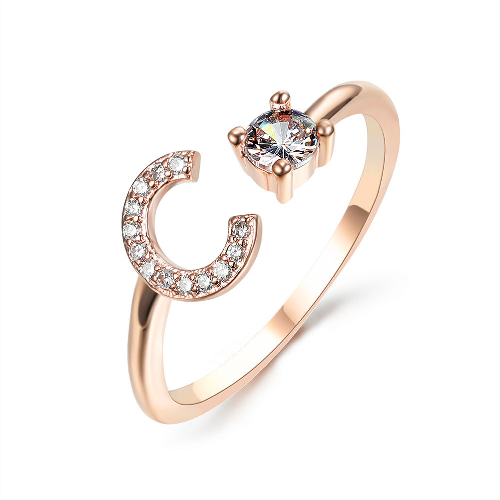 Letter Ring Fashion Jewelry Elegant Rings - Rose gold C - Women's Rings - Carvan Mart