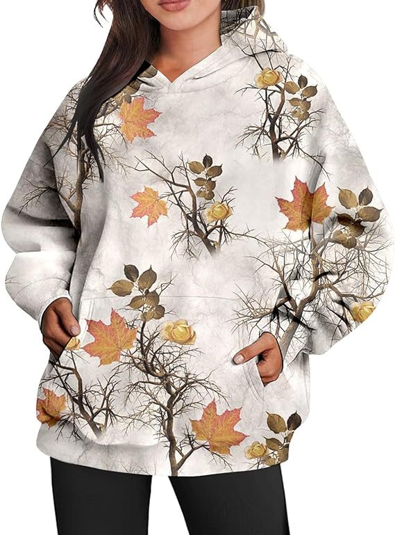 Camouflage Hoodie Maple Leaf Print Oversized Sports Women's Hoodie - Maple Leaf - Women Hoodies & Sweatshirts - Carvan Mart