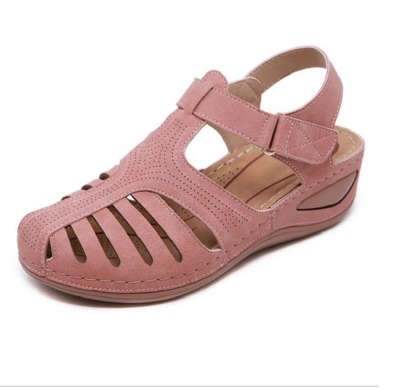 Women's Plus Size Retro Sandals Round Toe Wedge Sandals - Carvan Mart