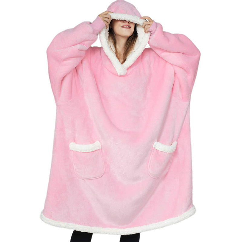 Winter TV Hoodie Blanket Women Men Oversized Pullover With Pockets - Short pink One Size - Women's Hoodies & Sweatshirts - Carvan Mart