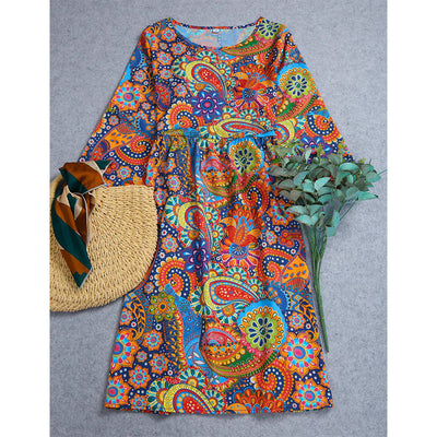 Women's Plus Size Boho Paisley Print Ruched Dress with Half Sleeves - Carvan Mart