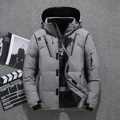 Winter Thick Men Jacket Solid Hooded Coats Hat Detachable Jacket - Gray - Men's Jackets & Coats - Carvan Mart