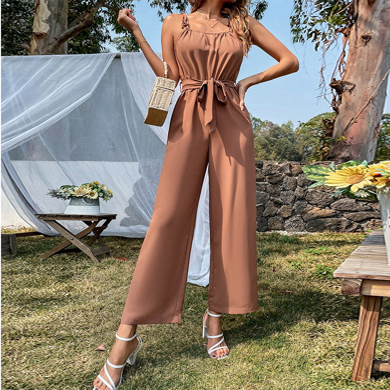 Sleeveless Culotte Jumpsuit Boho Belted Wide-Leg Jumpsuit - Carvan Mart