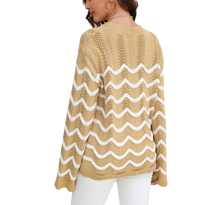 Women's Knitwear Long Sleeve Stitching Sweater - Carvan Mart