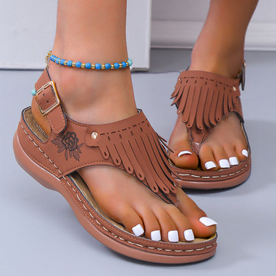 Women's Roman Cutout Thong Wedge Beach Sandals - - Women's Sandals - Carvan Mart