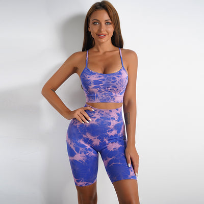 Women's Tie-dye Print Yoga Suit Fitness Sports High Waist Suit - Carvan Mart