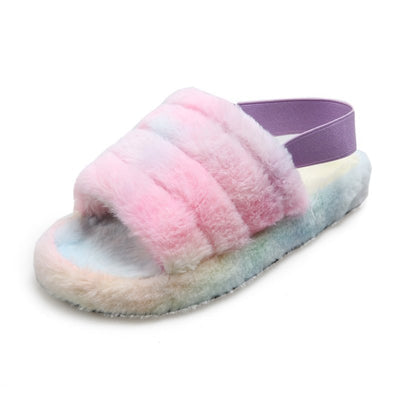 Women's Faux Fur Mule Slippers Wool Slippers Wedge Heel Warm Sandals - Carvan Mart