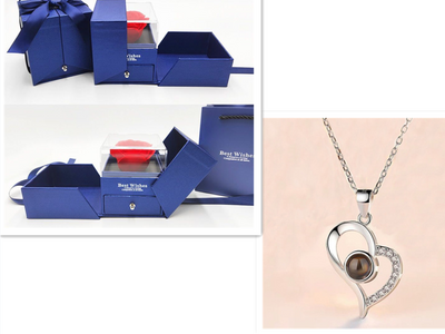 Valentine's Day Gifts Metal Rose Jewelry Gift Box Necklace Wedding Girlfriend Necklace Gifts - Silver B setB - Gift - Carvan Mart