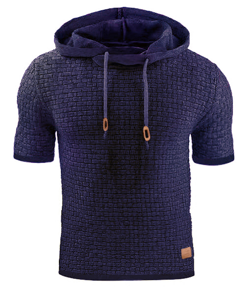 Mens Hooded Sweatshirt Short Sleeve Solid Knitted Hoodie Pullover Sweater - Carvan Mart