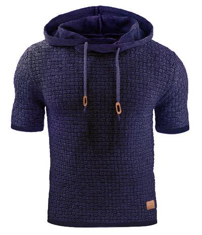 Mens Hooded Sweatshirt Short Sleeve Solid Knitted Hoodie Pullover Sweater - Navy - Men's Sweaters - Carvan Mart