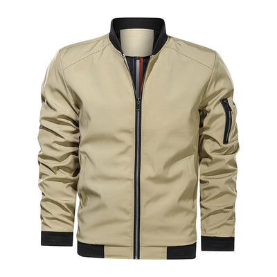 Men Jackets Casual Coats Bomber Jacket Slim Fashion Outwear - Khaki - Men's Jackets & Coats - Carvan Mart