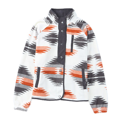 Winter Women's Printed Cardigan Jacket Fashion Color Contrast Fleece Coat - Carvan Mart