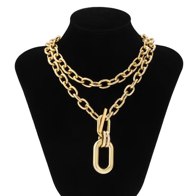 Geometric Metallic Aluminum Chain Multi-layer Necklace - Carvan Mart