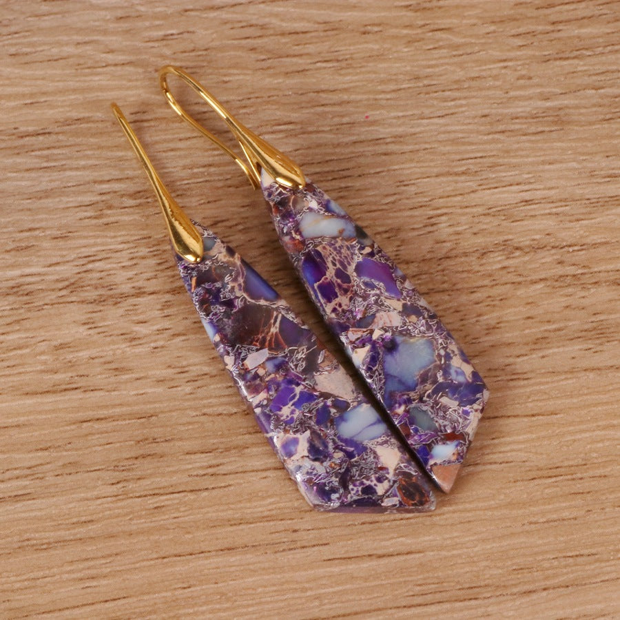 Bohemian Emperor Stone Geometric Pendant Earrings - Purple Gold - Earrings - Carvan Mart