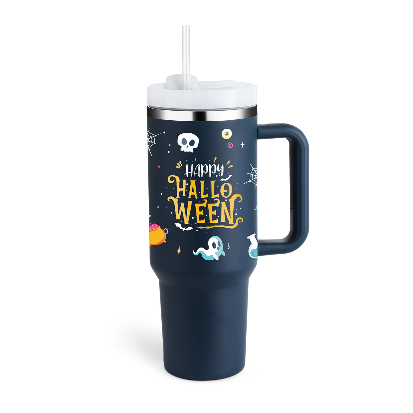 Valentines Day Gift Thermal Mug Straw Coffee Insulation Cup With Handle Portable Car Water Bottle Thermal Mug - Halloween dark Blue B 1200ML - Gift - Carvan Mart